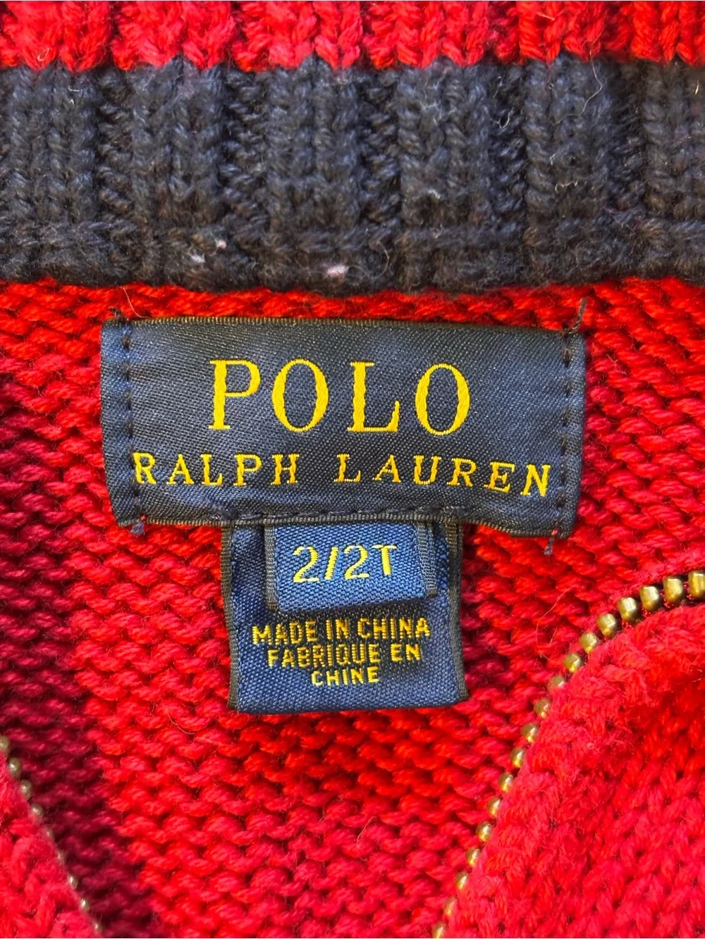 Polo Ralph Lauren Boys 2T Knit Magenta Red Navy Blue Quarter Zip Pony Sweater